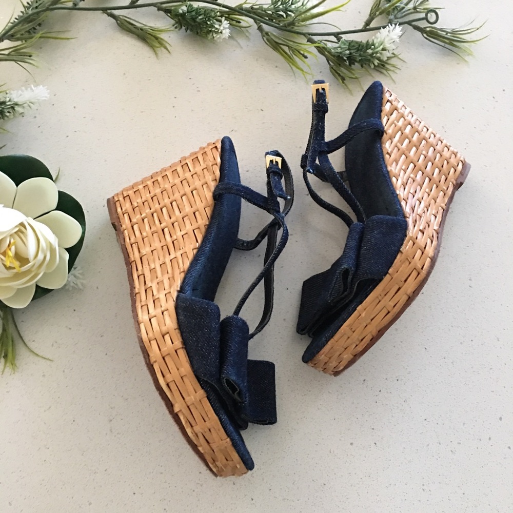 Kate spade wicker straw denim wedges 6.5 - Picture 5 of 6